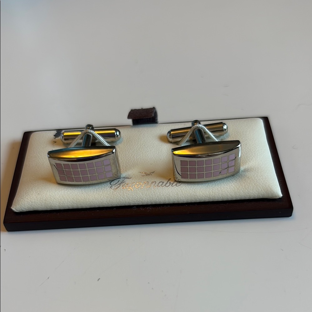 Faconnable Silver Cufflinks with Pink Accents